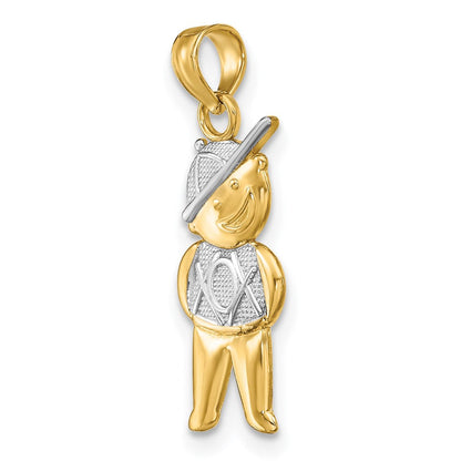 14K Gelb & Rhodium Strukturiert mit Rhodium Junge Charm