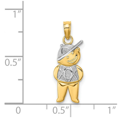 14K Gelb & Rhodium Strukturiert mit Rhodium Junge Charm