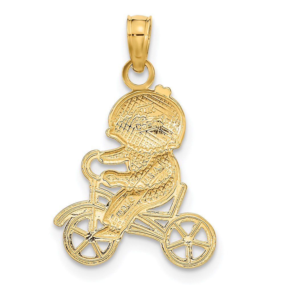 14K Gelb & Rhodium mit Rhodium Little Junge auf Bicycle Charm