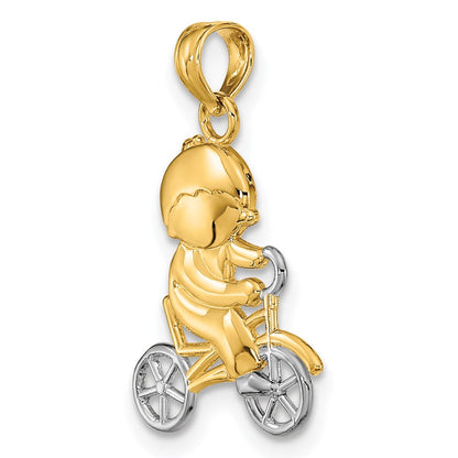 14K Gelb & Rhodium mit Rhodium Little Junge auf Bicycle Charm