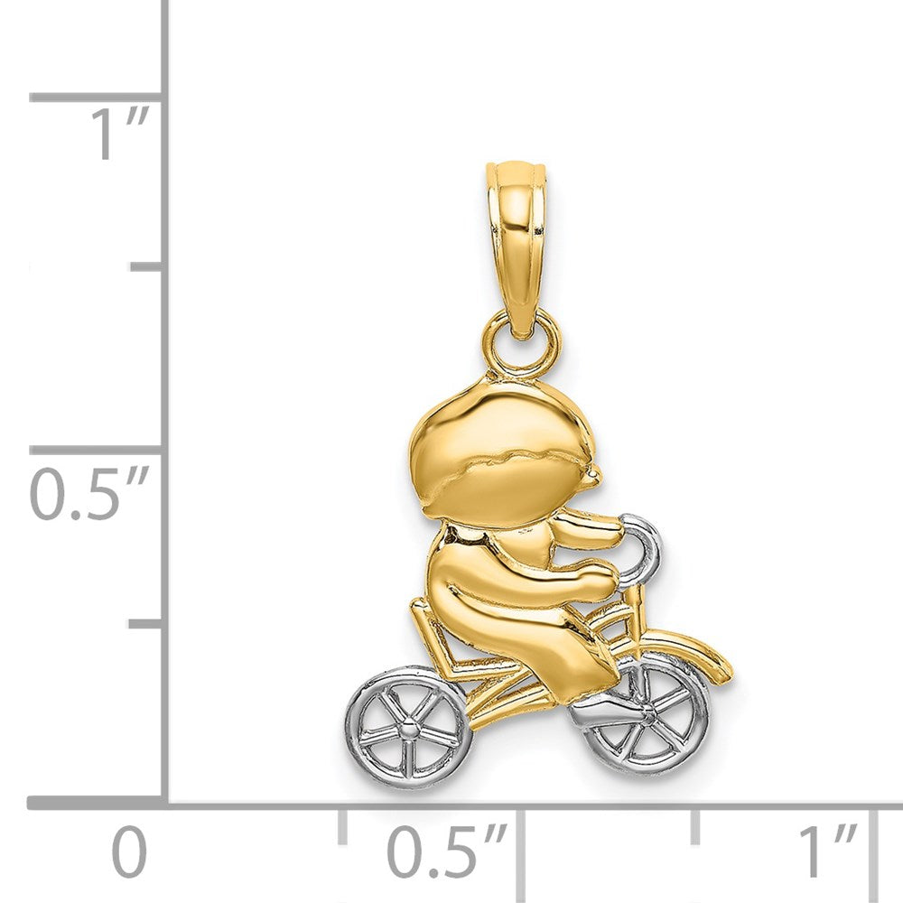 14K Gelb & Rhodium mit Rhodium Little Junge auf Bicycle Charm