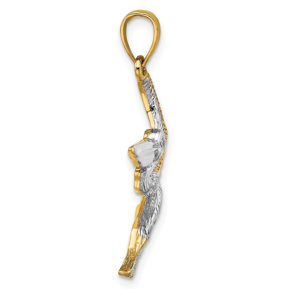 14K Gelbgold mit Weißrhodium, Rhodium-Fliegender-Pelikan-Charm