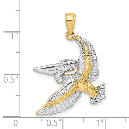 14K Gelbgold mit Weißrhodium, Rhodium-Fliegender-Pelikan-Charm