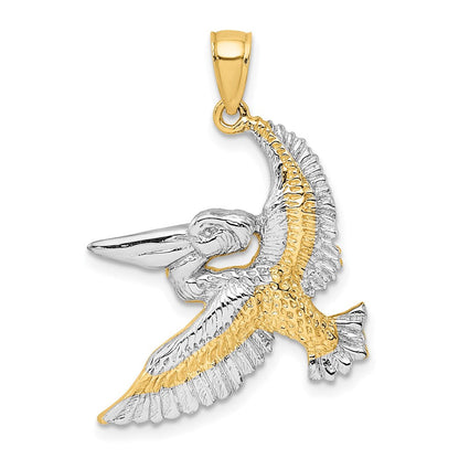 14K Gelbgold mit Weißrhodium, Rhodium-Fliegender-Pelikan-Charm