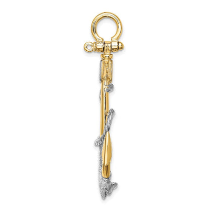 14K Bicolor Gold mit Rhodium 3-D Anker-Charm mit weißer Seil-Bügel-Öse (Shackle)