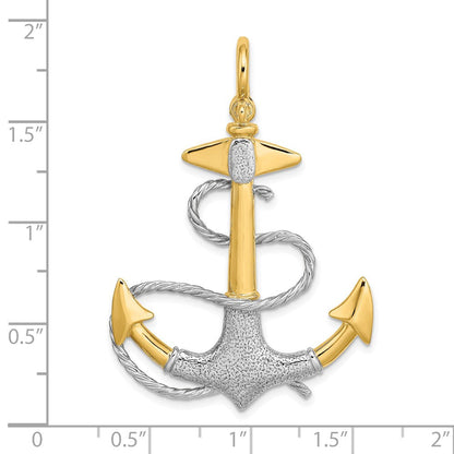 14K Bicolor Gold mit Rhodium 3-D Anker-Charm mit weißer Seil-Bügel-Öse (Shackle)