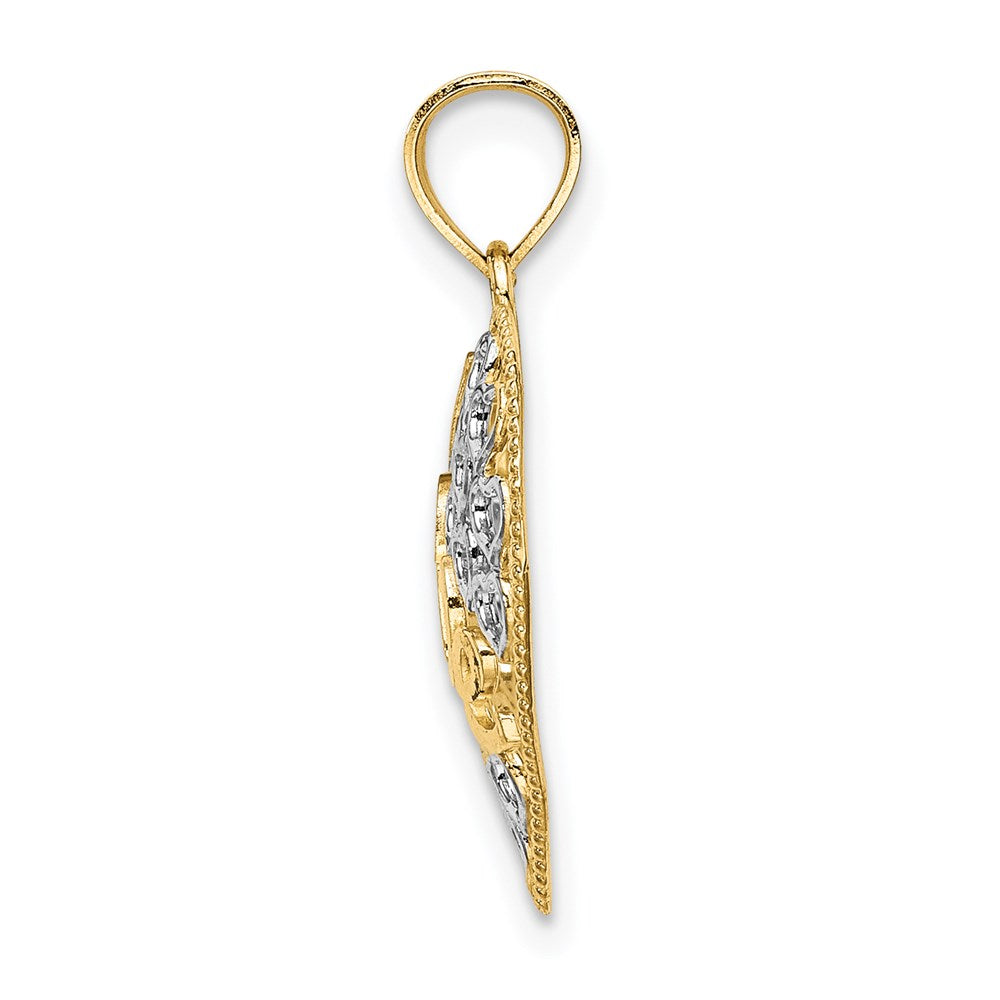 14K Gelb & Rhodium Liebe mit Rhodium Herz Charm