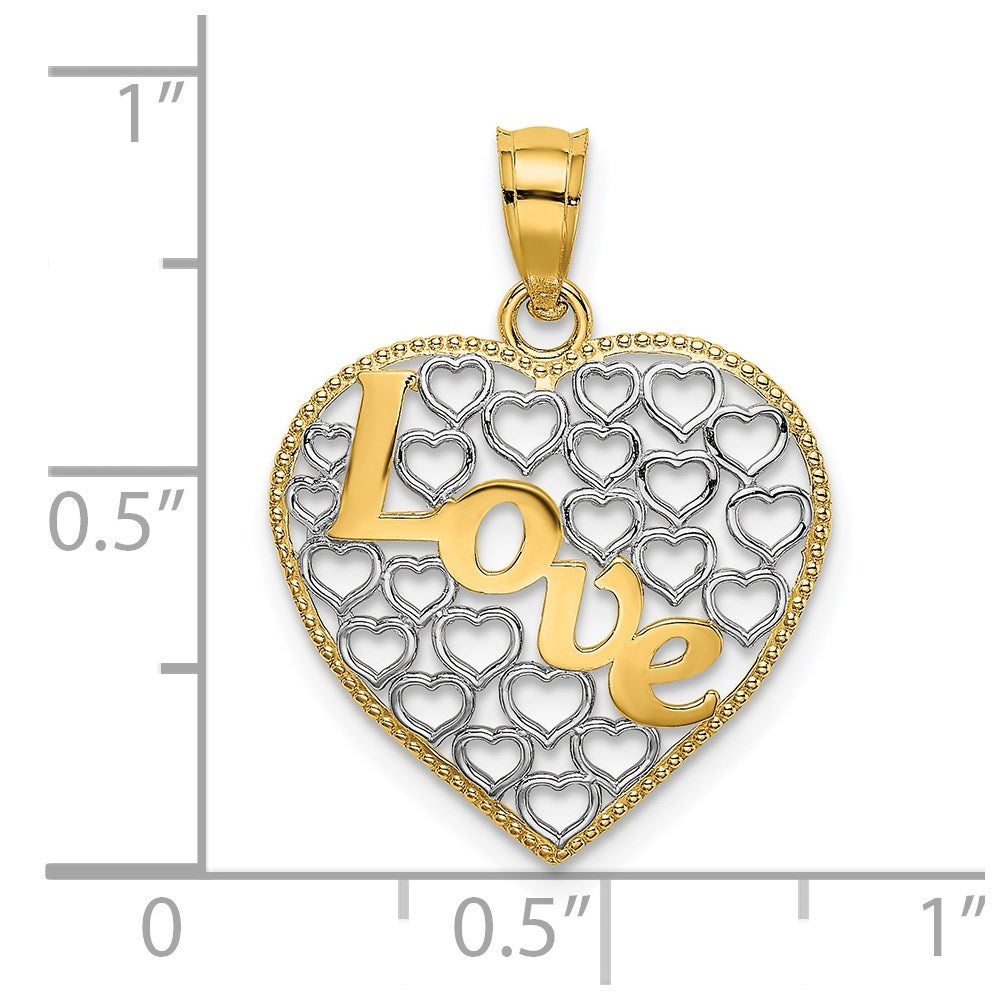 14K Gelb & Rhodium Liebe mit Rhodium Herz Charm