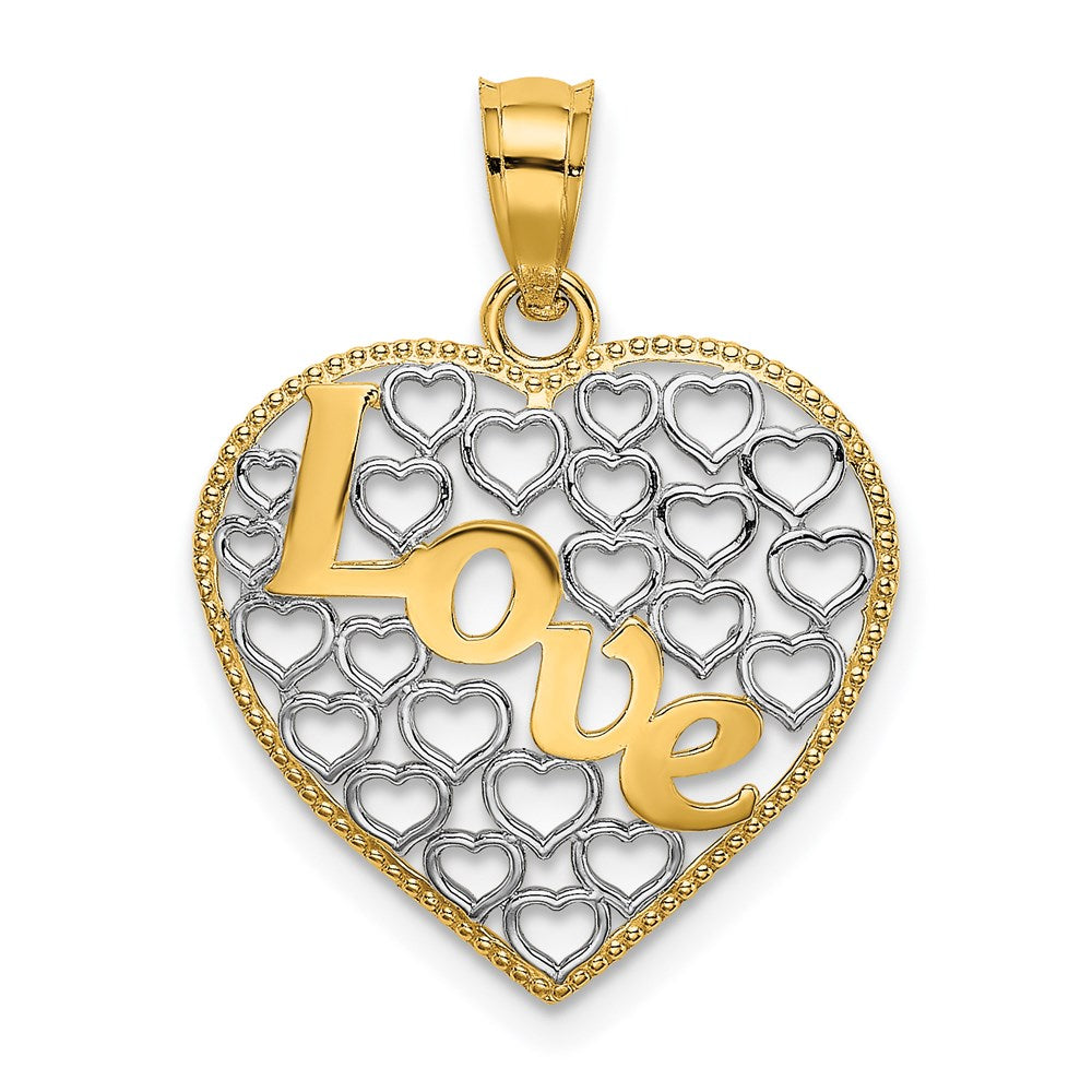 14K Gelb & Rhodium Liebe mit Rhodium Herz Charm