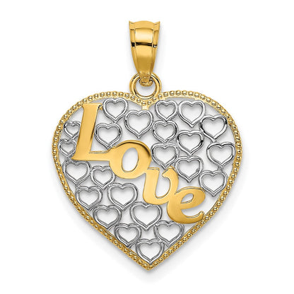 14K Gelb & Rhodium Liebe mit Rhodium Herz Charm
