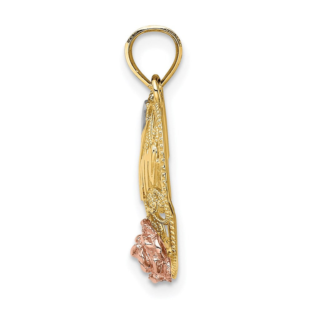 14K Bicolor-Gold mit Weiß-Rhodium-Beschichtung "#1 MOM" Herz-Charm