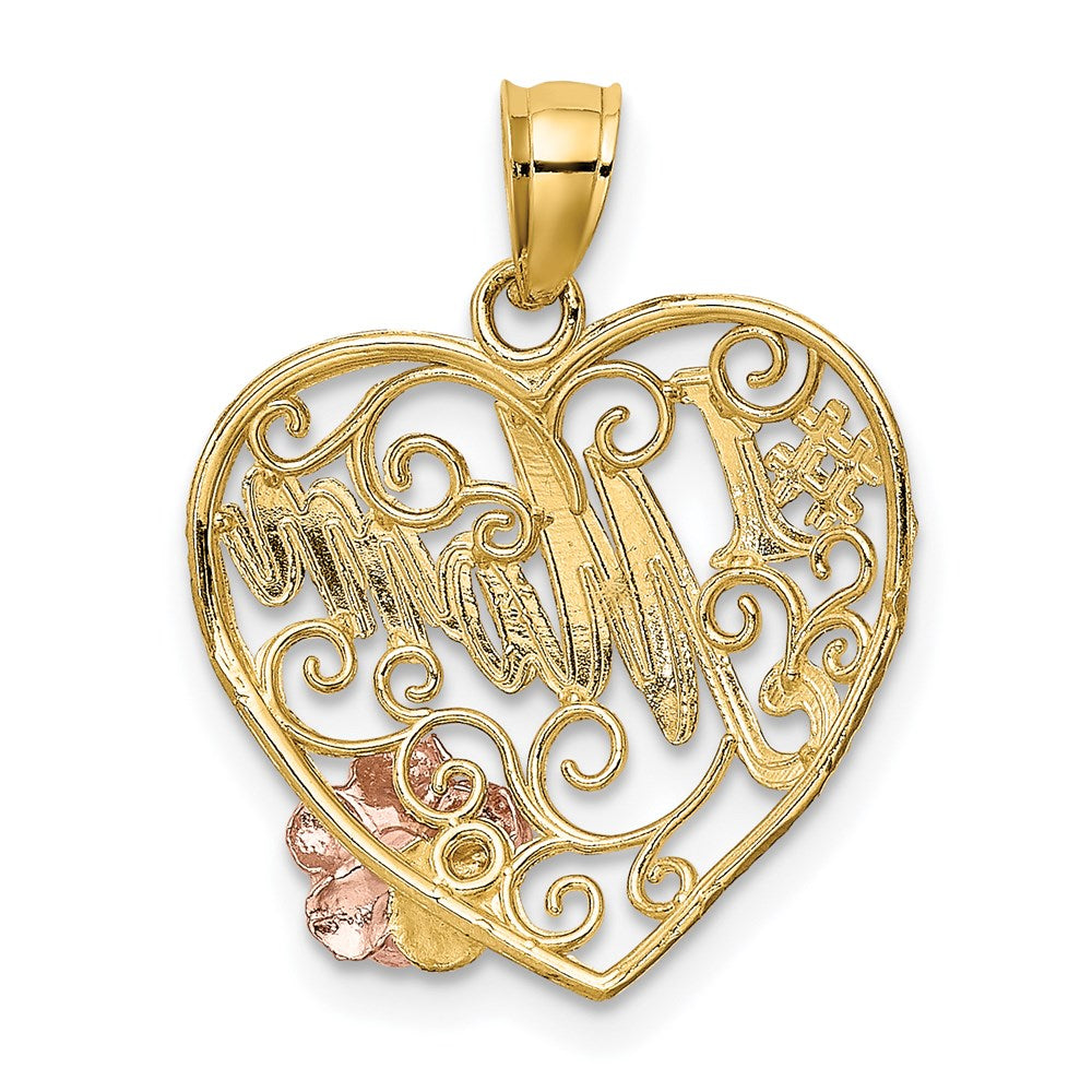 14K Bicolor-Gold mit Weiß-Rhodium-Beschichtung "#1 MOM" Herz-Charm