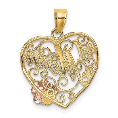 14K Bicolor-Gold mit Weiß-Rhodium-Beschichtung "#1 MOM" Herz-Charm