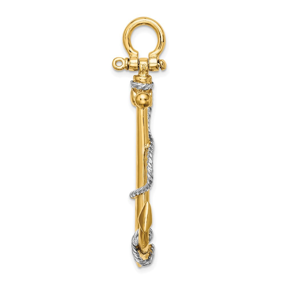 14K Gelb- und Rhodiumgold mit Rhodium 3-D Großer Anker mit Seil und Schäkel-Öse Charm