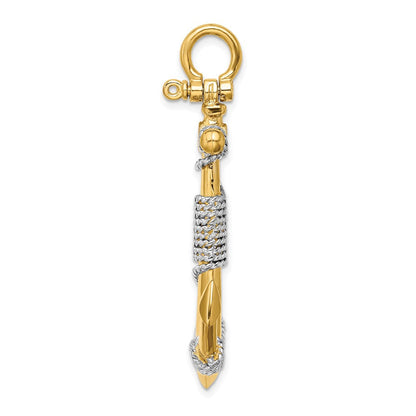 14 Karat Bicolor-Gold Anker-Charm groß, 3-D, umwickelt mit Seil