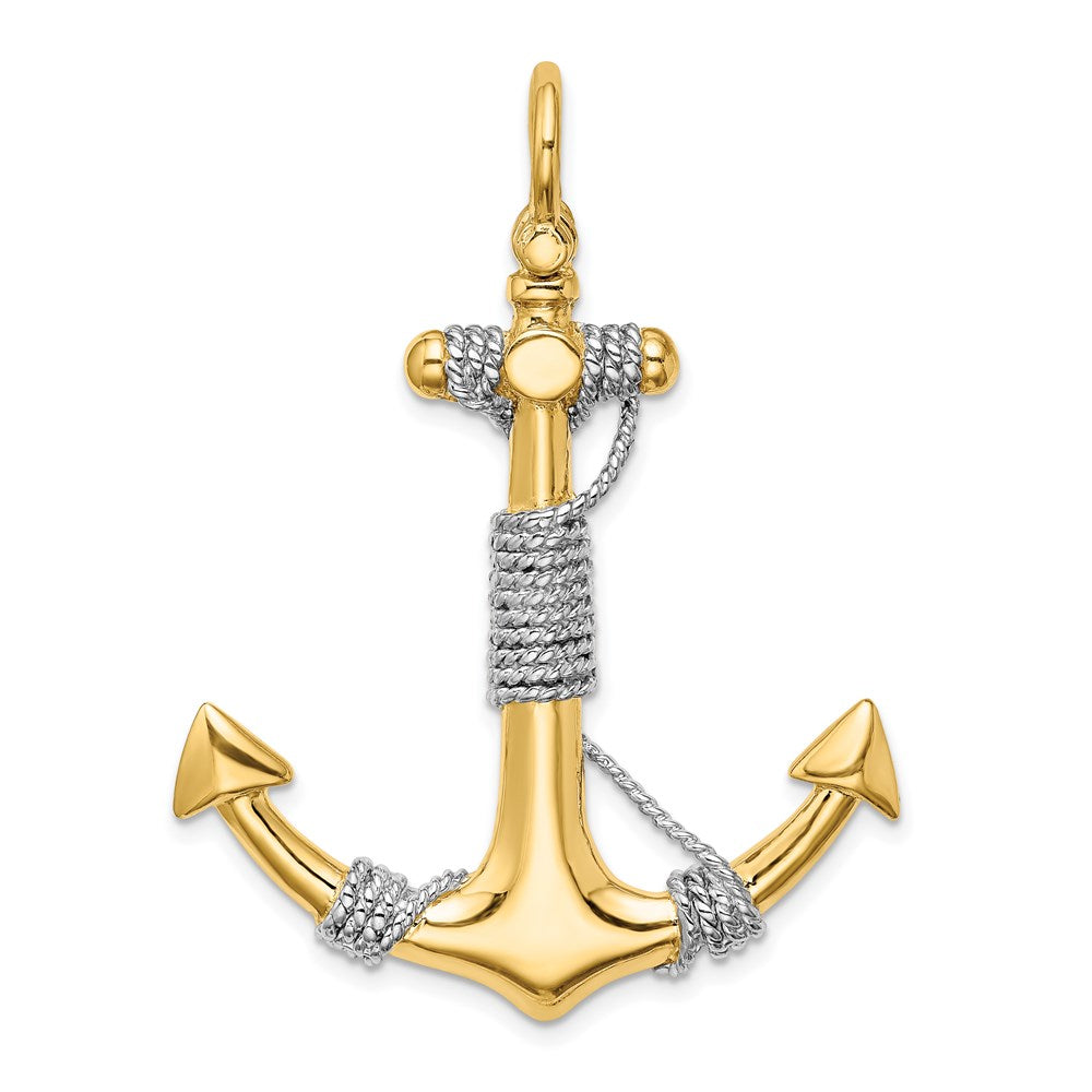 14 Karat Bicolor-Gold Anker-Charm groß, 3-D, umwickelt mit Seil