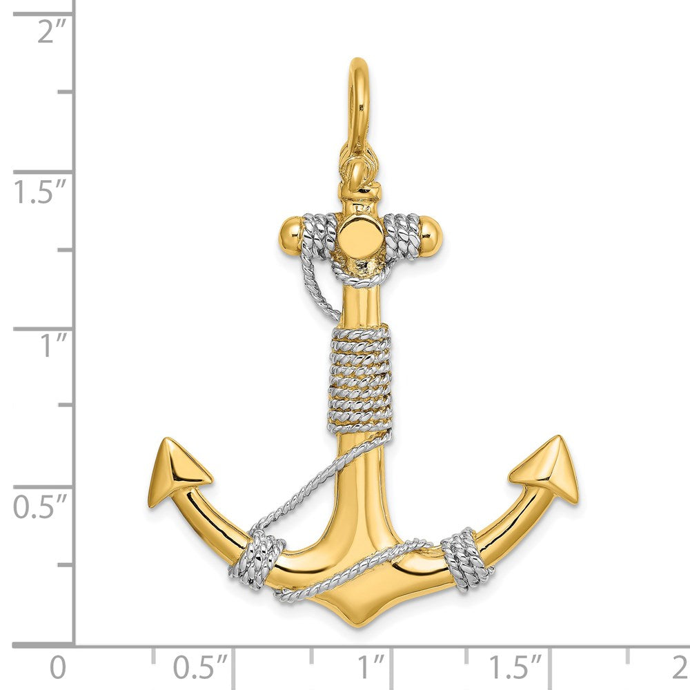 14 Karat Bicolor-Gold Anker-Charm groß, 3-D, umwickelt mit Seil