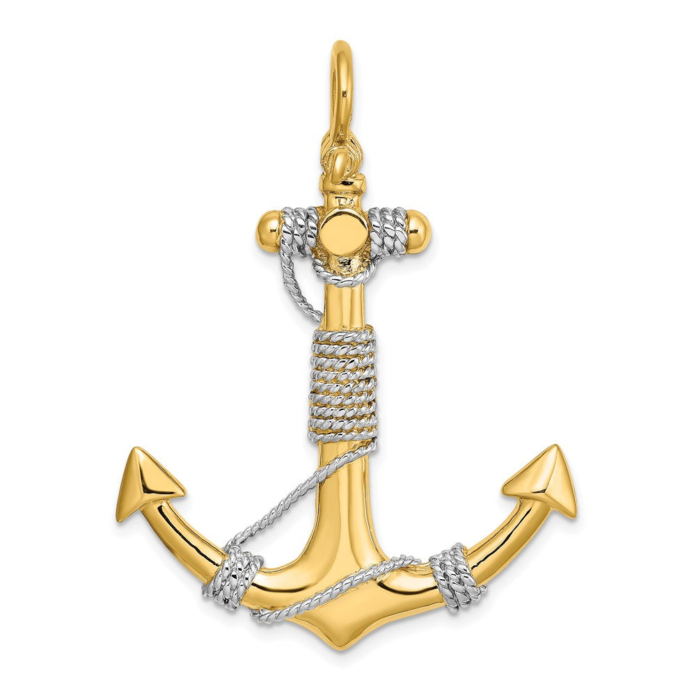 14 Karat Bicolor-Gold Anker-Charm groß, 3-D, umwickelt mit Seil