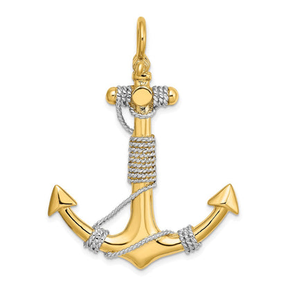14 Karat Bicolor-Gold Anker-Charm groß, 3-D, umwickelt mit Seil