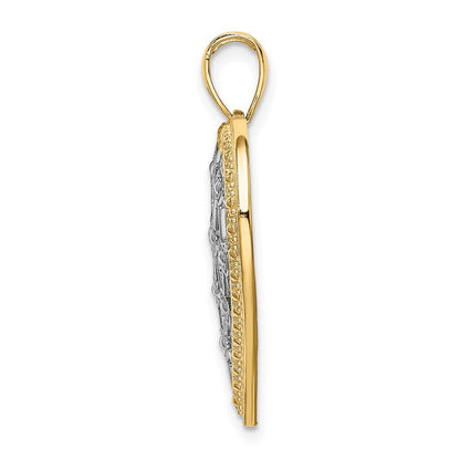 14K Gelb- und Rhodiumgold-Herzcharm mit Rhodium-Gittermuster in der Mitte