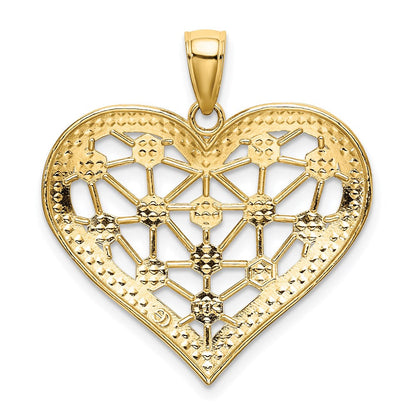 14K Gelb- und Rhodiumgold-Herzcharm mit Rhodium-Gittermuster in der Mitte