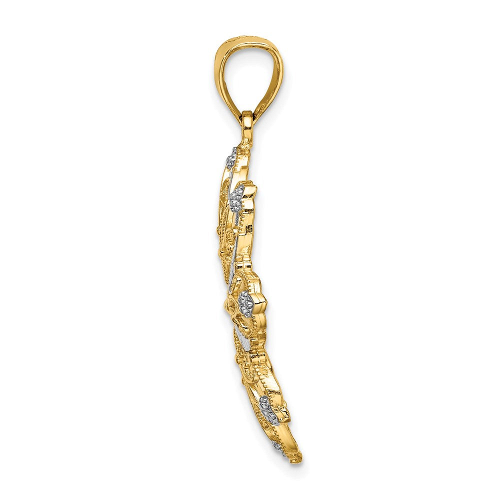 14k Gelb- & Rhodiumgold mit rhodiniertem, diamantiertem Blumen-Charm