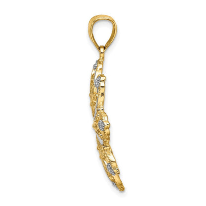 14k Gelb- & Rhodiumgold mit rhodiniertem, diamantiertem Blumen-Charm