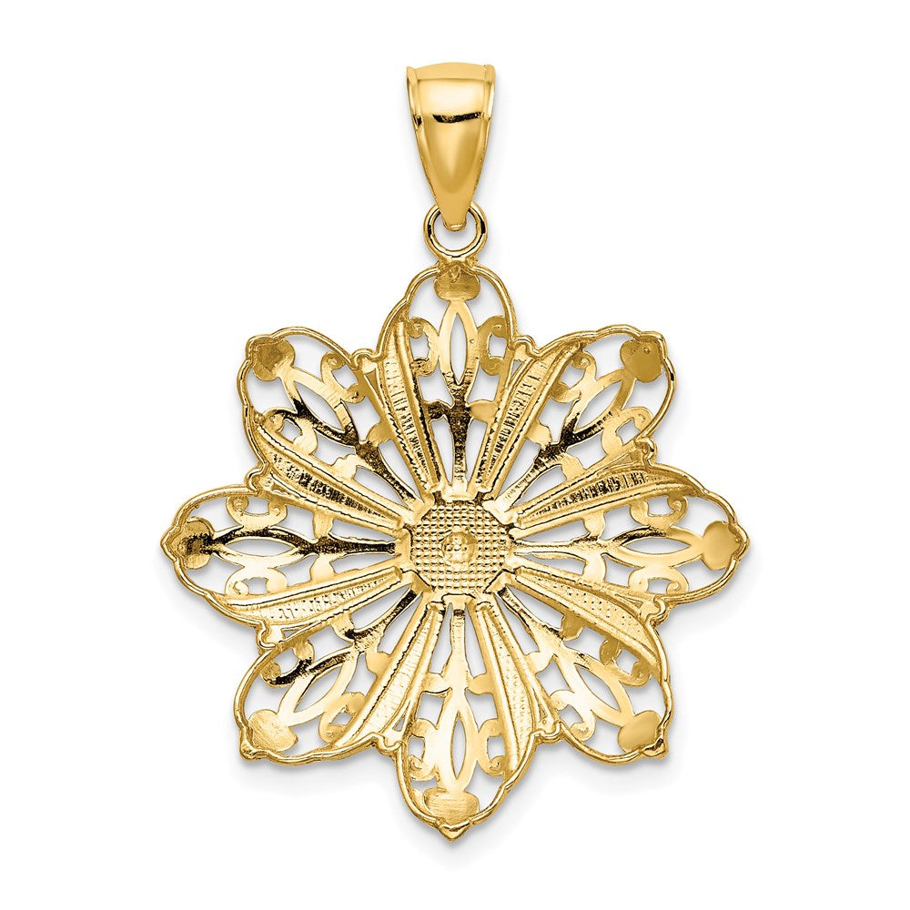 14k Gelb- & Rhodiumgold mit rhodiniertem, diamantiertem Blumen-Charm