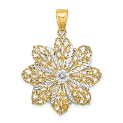 14k Gelb- & Rhodiumgold mit rhodiniertem, diamantiertem Blumen-Charm