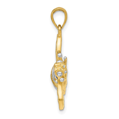 14K Gelb- und Rhodiumgold 3-D-Hummel-Charm mit Weißrhodium