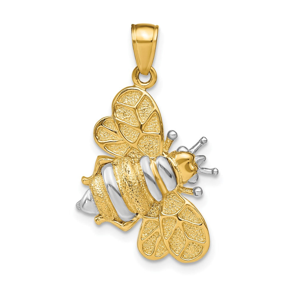 14K Gelb- und Rhodiumgold 3-D-Hummel-Charm mit Weißrhodium