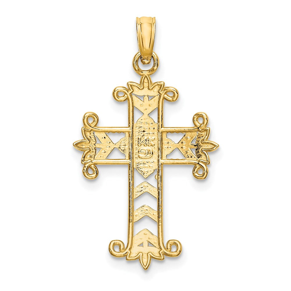 14K Gelb & Rhodium mit Gekugelt und Diamantiert Kreuz Charm