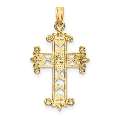 14K Gelb & Rhodium mit Gekugelt und Diamantiert Kreuz Charm