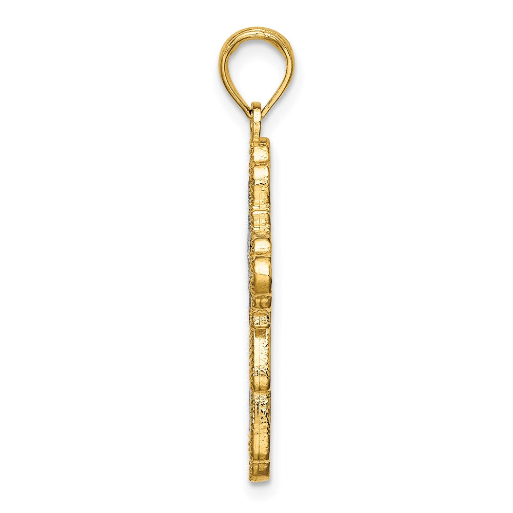 14K Gelb- und Rhodiumgold Kreuz-Charm mit Rhodium-Spitzenbesatz
