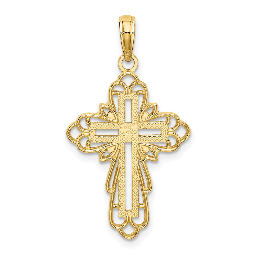 14K Gelb- und Rhodiumgold Kreuz-Charm mit Rhodium-Spitzenbesatz