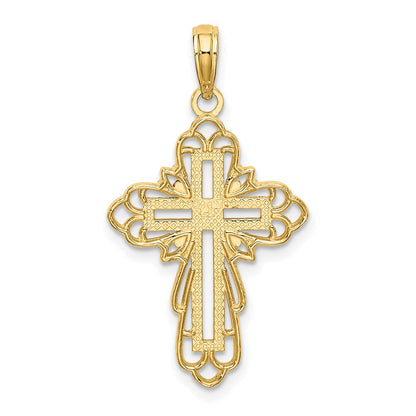 14K Gelb- und Rhodiumgold Kreuz-Charm mit Rhodium-Spitzenbesatz