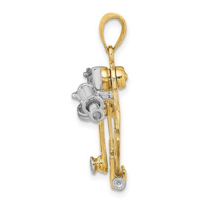 14K Bicolor-Gold 3-D-Beweglicher-Sextant-Charm