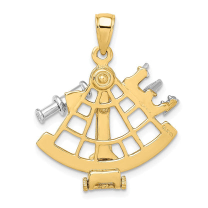 14K Bicolor-Gold 3-D-Beweglicher-Sextant-Charm