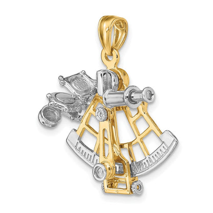 14K Bicolor-Gold 3-D-Beweglicher-Sextant-Charm
