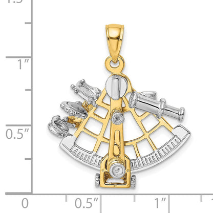 14K Bicolor-Gold 3-D-Beweglicher-Sextant-Charm