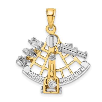 14K Bicolor-Gold 3-D-Beweglicher-Sextant-Charm