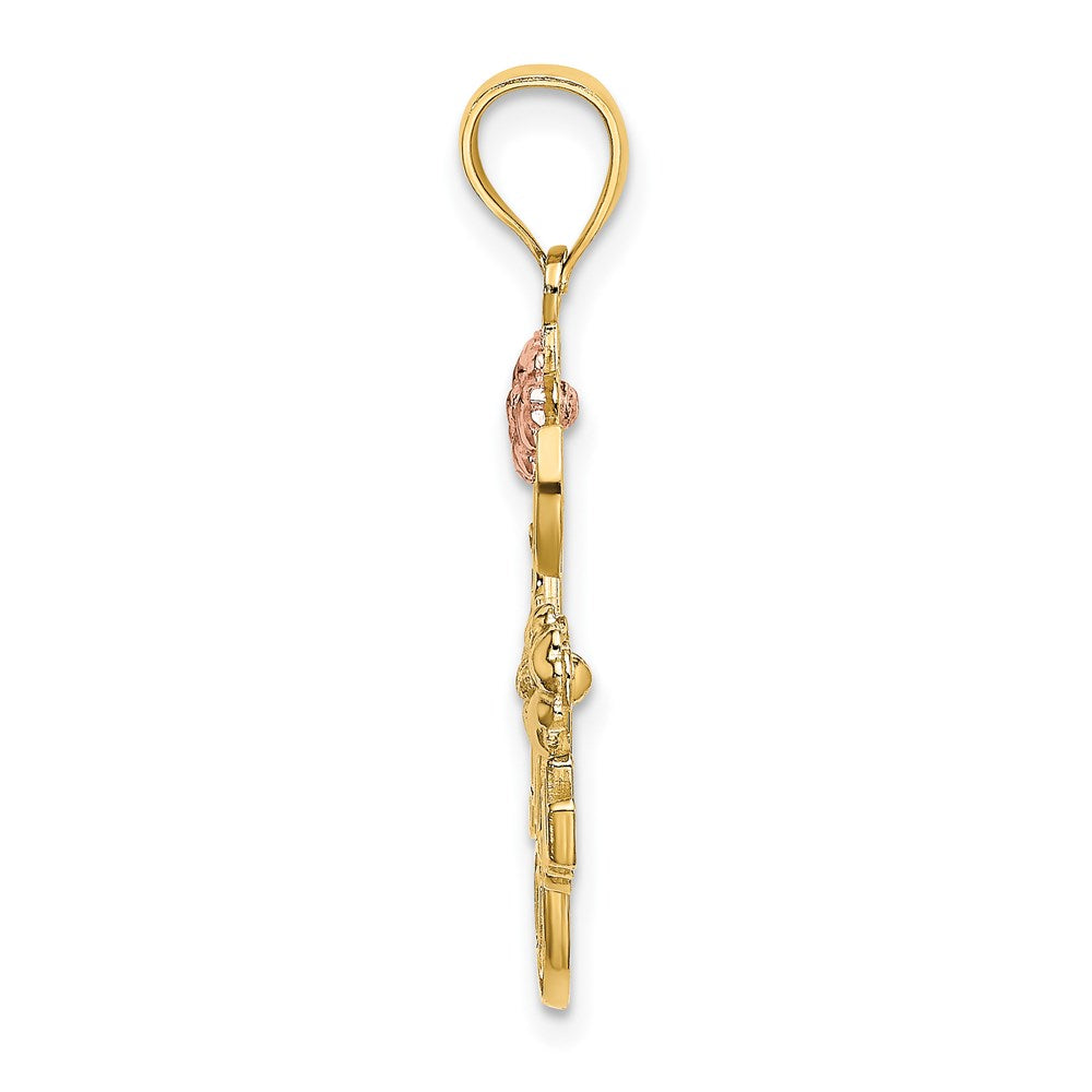 14 Karat Zweifarbiges Gold mit Weißrhodium-Beschichtung "I LOVE YOU" Charm mit Blumen