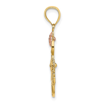 14 Karat Zweifarbiges Gold mit Weißrhodium-Beschichtung "I LOVE YOU" Charm mit Blumen