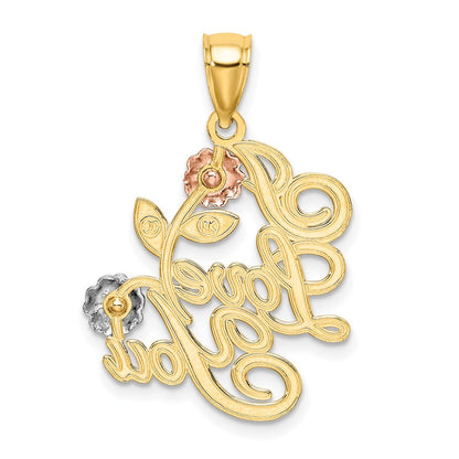 14 Karat Zweifarbiges Gold mit Weißrhodium-Beschichtung "I LOVE YOU" Charm mit Blumen