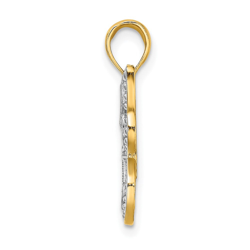 14K Gelbgold & Rhodium mit Rhodium-Schmetterling mit weißen Perlenflügeln-Charm
