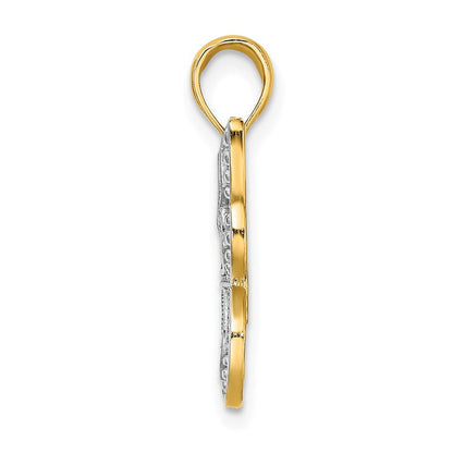 14K Gelbgold & Rhodium mit Rhodium-Schmetterling mit weißen Perlenflügeln-Charm