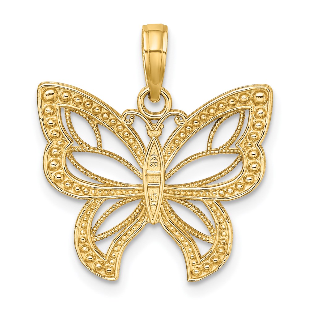 14K Gelbgold & Rhodium mit Rhodium-Schmetterling mit weißen Perlenflügeln-Charm