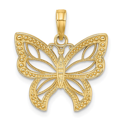 14K Gelbgold & Rhodium mit Rhodium-Schmetterling mit weißen Perlenflügeln-Charm