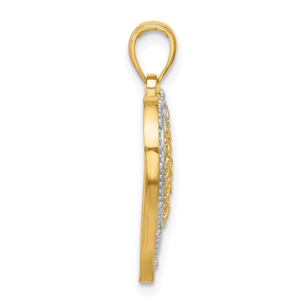 14K Gelb- und Rhodiumgold mit Rhodiumrand, diamantgeschliffener Herz-Charm