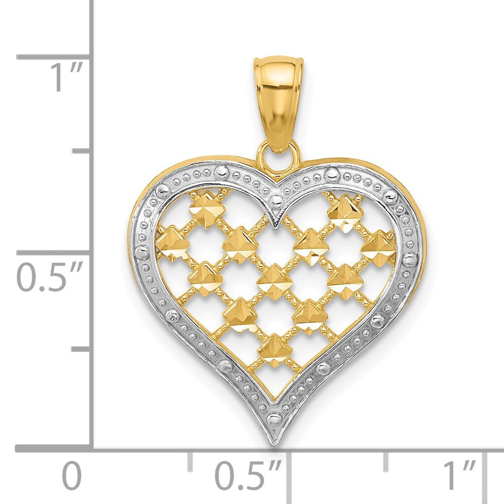14K Gelb- und Rhodiumgold mit Rhodiumrand, diamantgeschliffener Herz-Charm